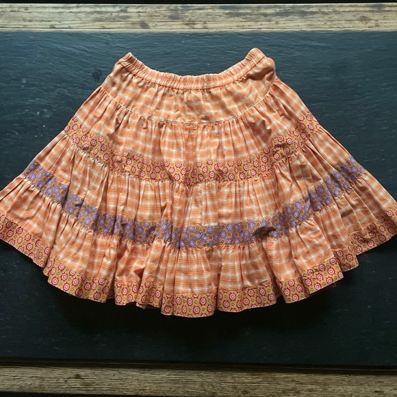 Oilily HOLLAND] Tangerine check floral prints Cotton Wide Tired Bohemian Skirt - Picture 2 of 8